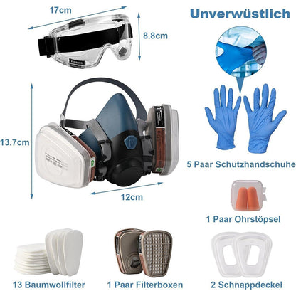 Wiederverwendbare Atemschutzmaske mit Schutzbrille und Filtern