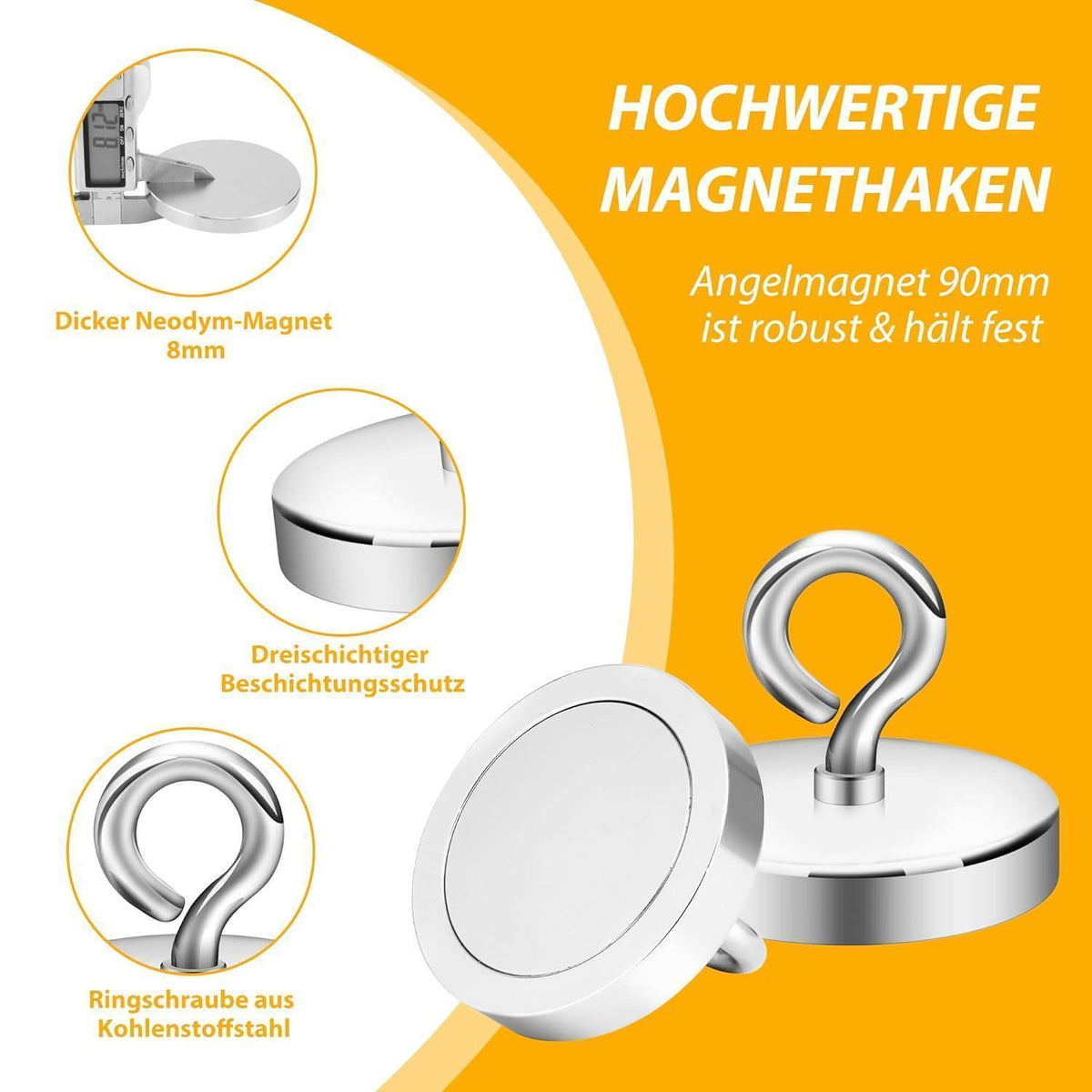 Neodym Magnet 90mm, 450kg Zugkraft, starker Angelmagnet