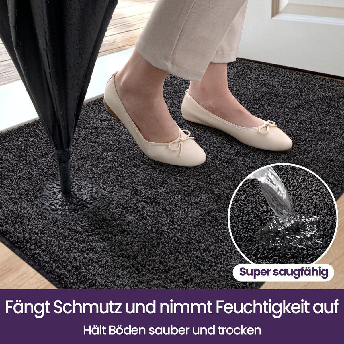Fußmatte Innen rutschfest 120x180 cm Schwarz-Grau