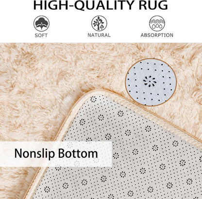 Hochflor Teppich pflegeleicht rutschfest bequem Beige 60x120 cm