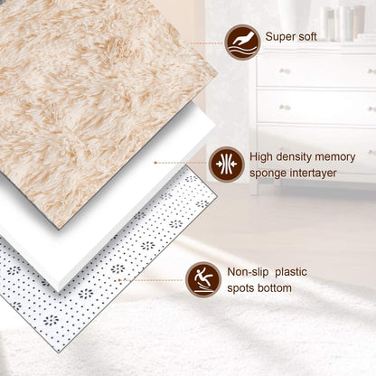 Hochflor Teppich Kinderzimmer Beige Anti-Rutsch 60×120cm