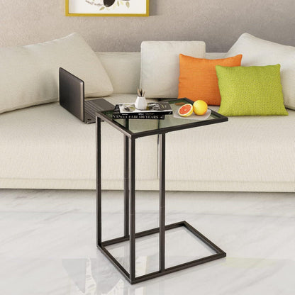 Beistelltisch Glas Schwarz C-Form Sofatisch Couchtisch