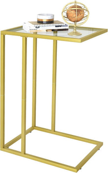 Beistelltisch C-Form Glas golden Sofa Couch Bettngleiterung