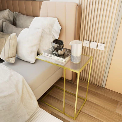 Moderner C-Form Beistelltisch Glas Golden Sofa Couchtisch