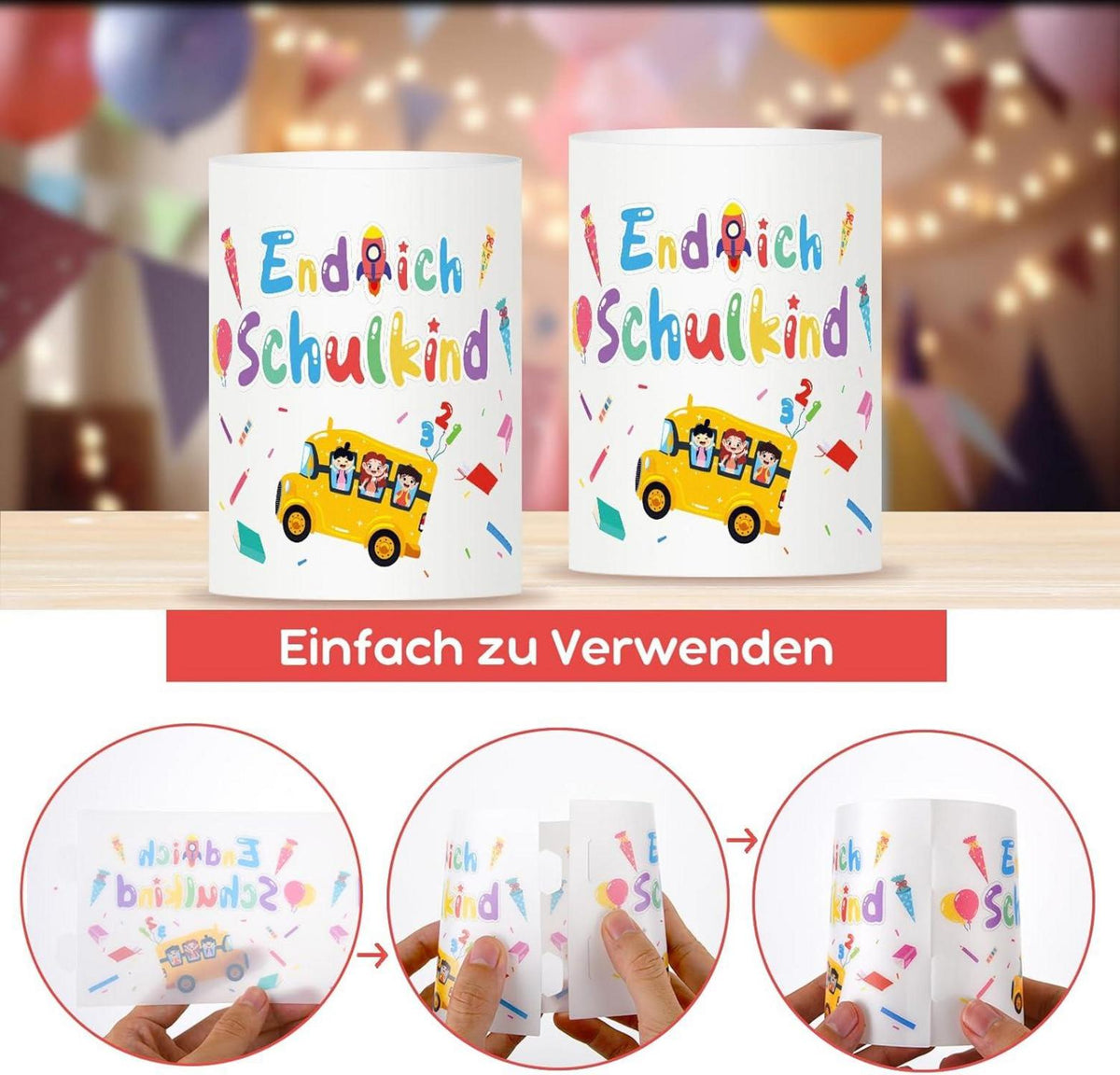 Schulanfang Windlicht Tischdeko für Jungen und Mädchen