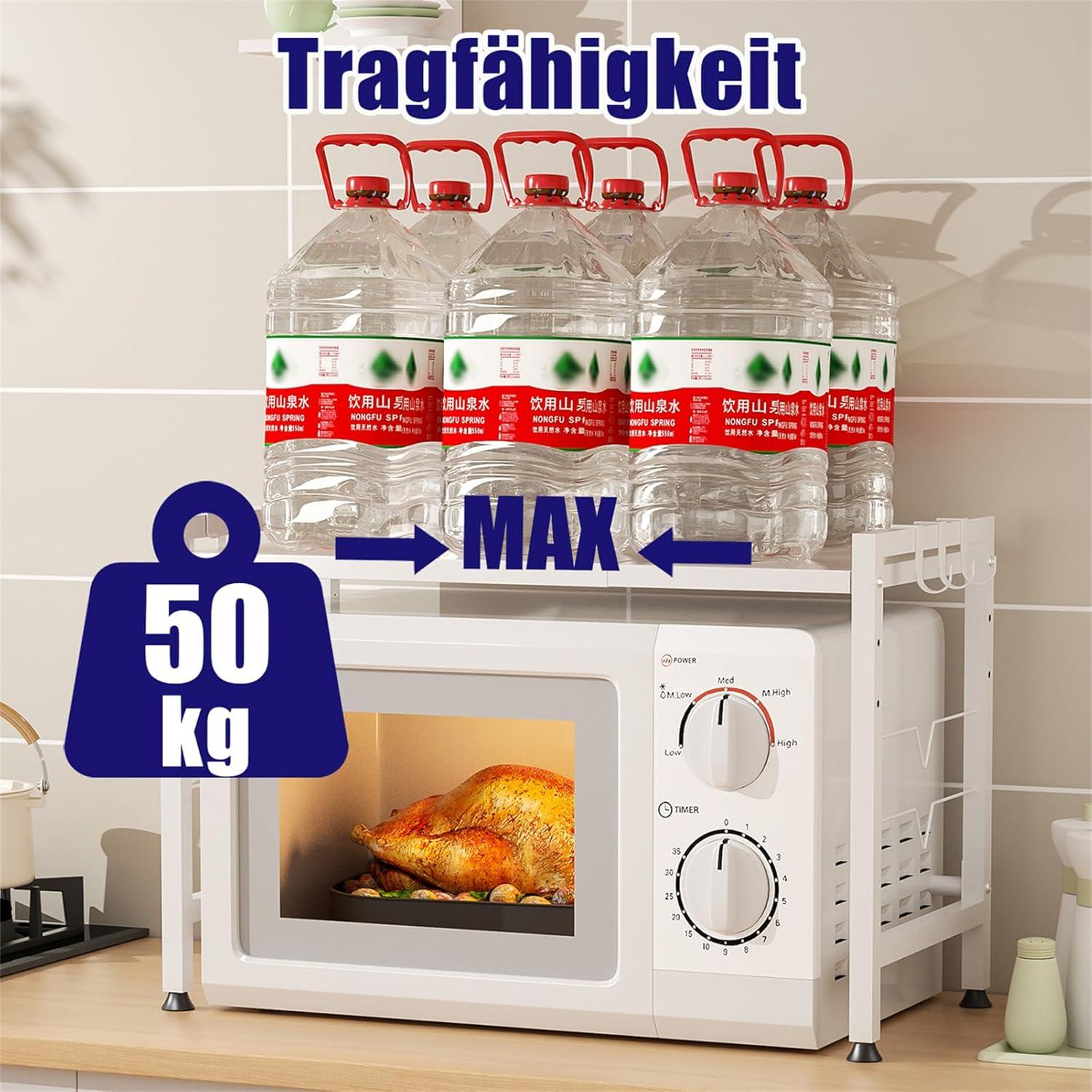 Ausziehbares 2-stufiges Mikrowellen Regal mit Haken, Küchen Organizer