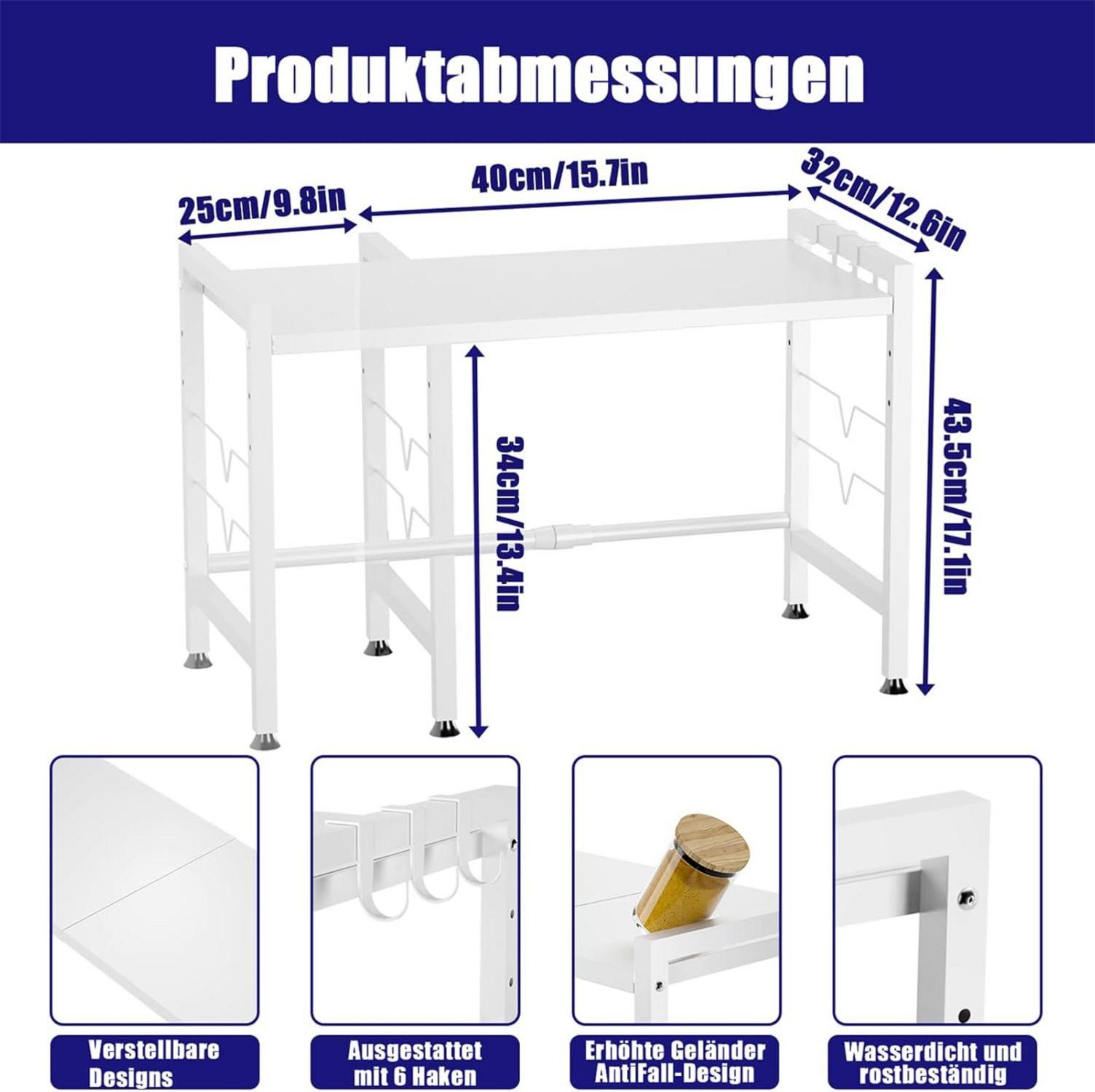 Kimfead 2-stufiges Mikrowellen Regal, Küchenregal Ausziehbar 40-65cm, 6
