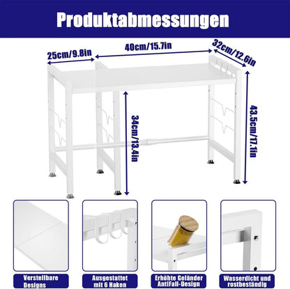 Kimfead 2-stufiges Mikrowellen Regal, Küchenregal Ausziehbar 40-65cm, 6