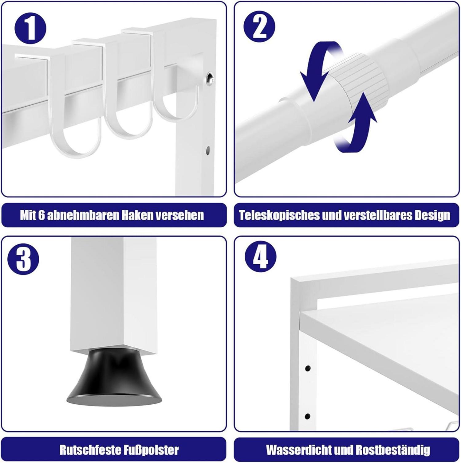 2-stufiges Mikrowellenregal 40-65cm Ausziehbar Küchen Organizer 6 Haken White