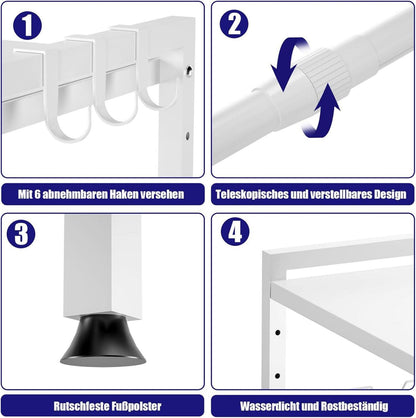 2-stufiges Mikrowellenregal 40-65cm Ausziehbar Küchen Organizer 6 Haken White
