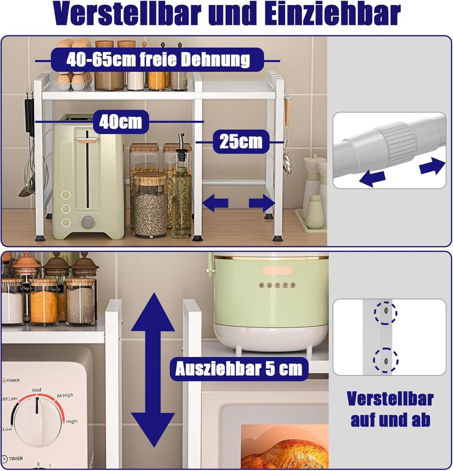 2-stufiges Ausziehbares Mikrowellen Regal für Arbeitsplatte 40-65cm