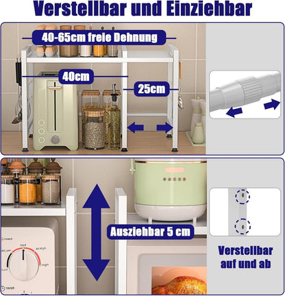 2-stufiges Ausziehbares Mikrowellen Regal für Arbeitsplatte 40-65cm