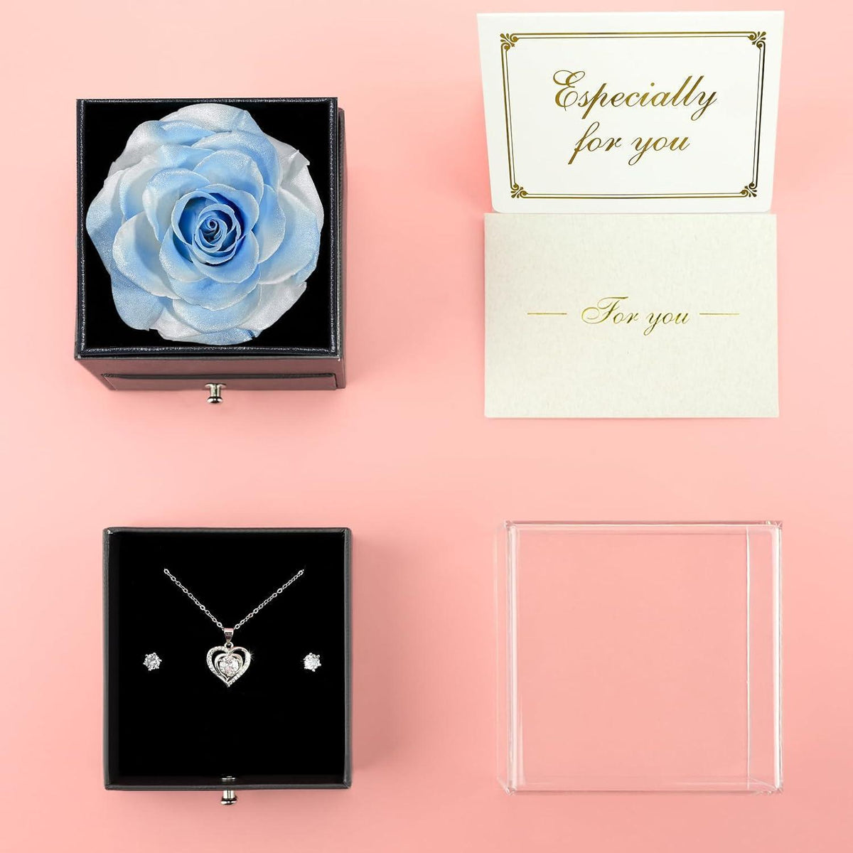 Ewige Rose Schmuckset mit Halskette und Ohrringen aus 925 Silber