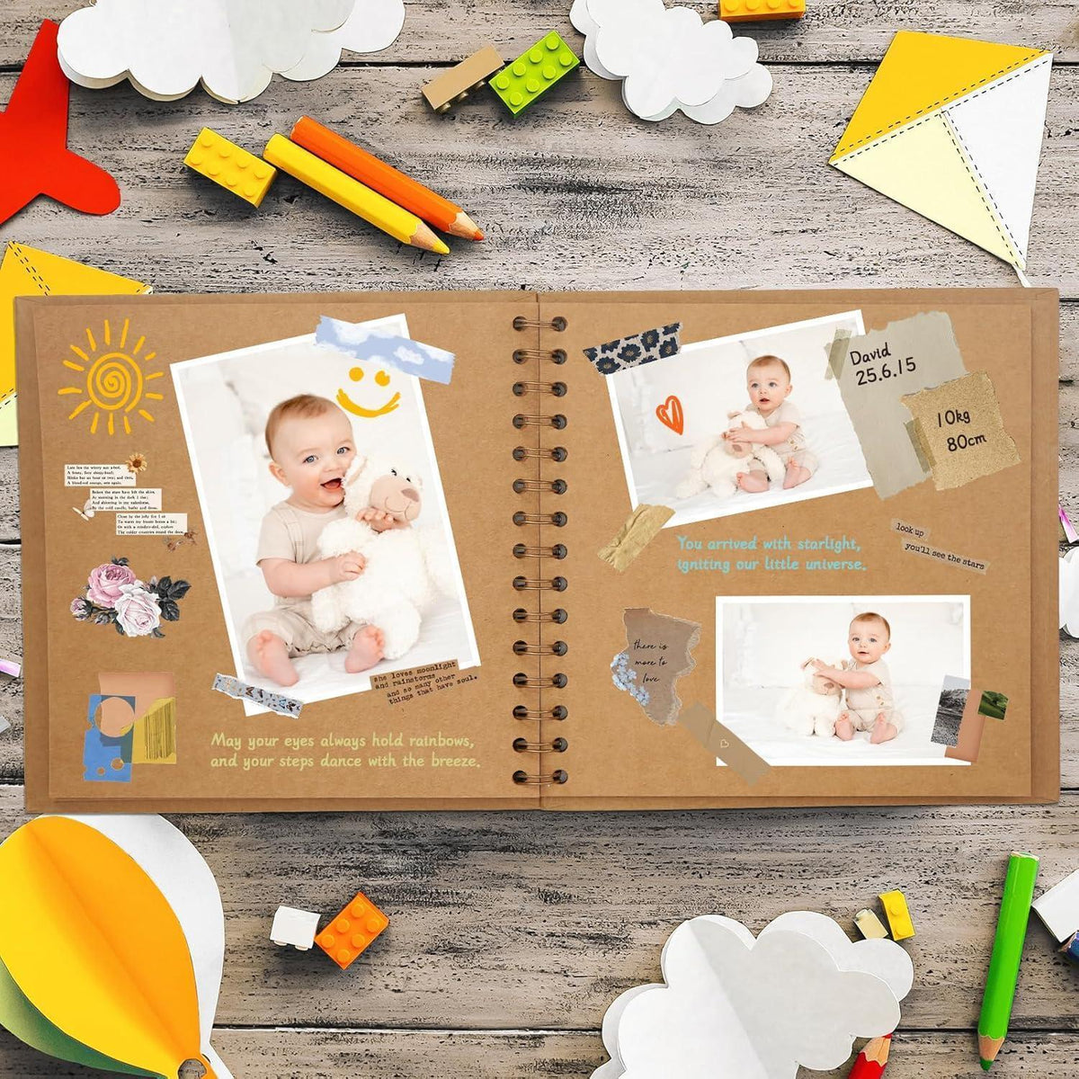 DIY Fotoalbum 18x18 cm Hardcover Kraftpapier Spiralbindung Khaki