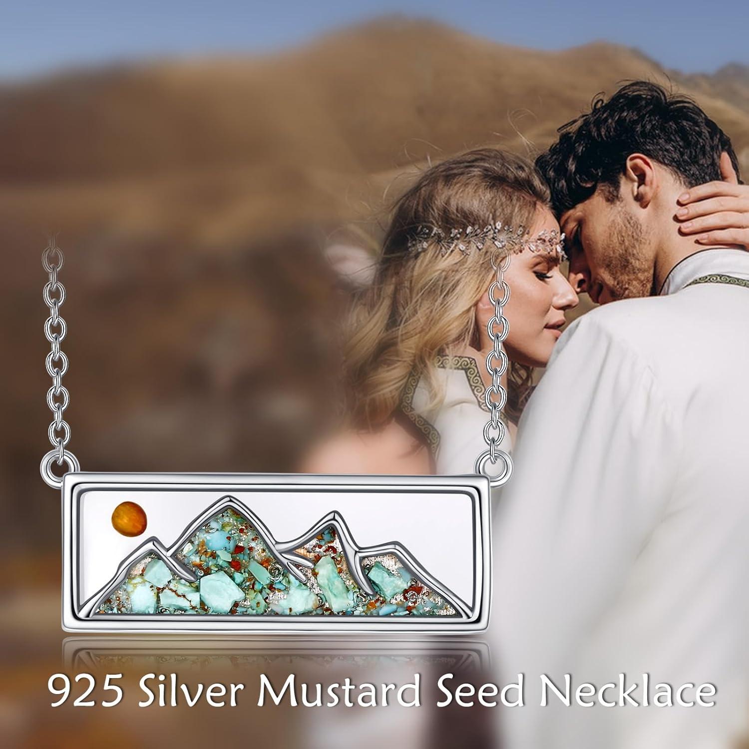Senfkorn Türkis Berg Halskette Sterling Silber Glaube Schmuck