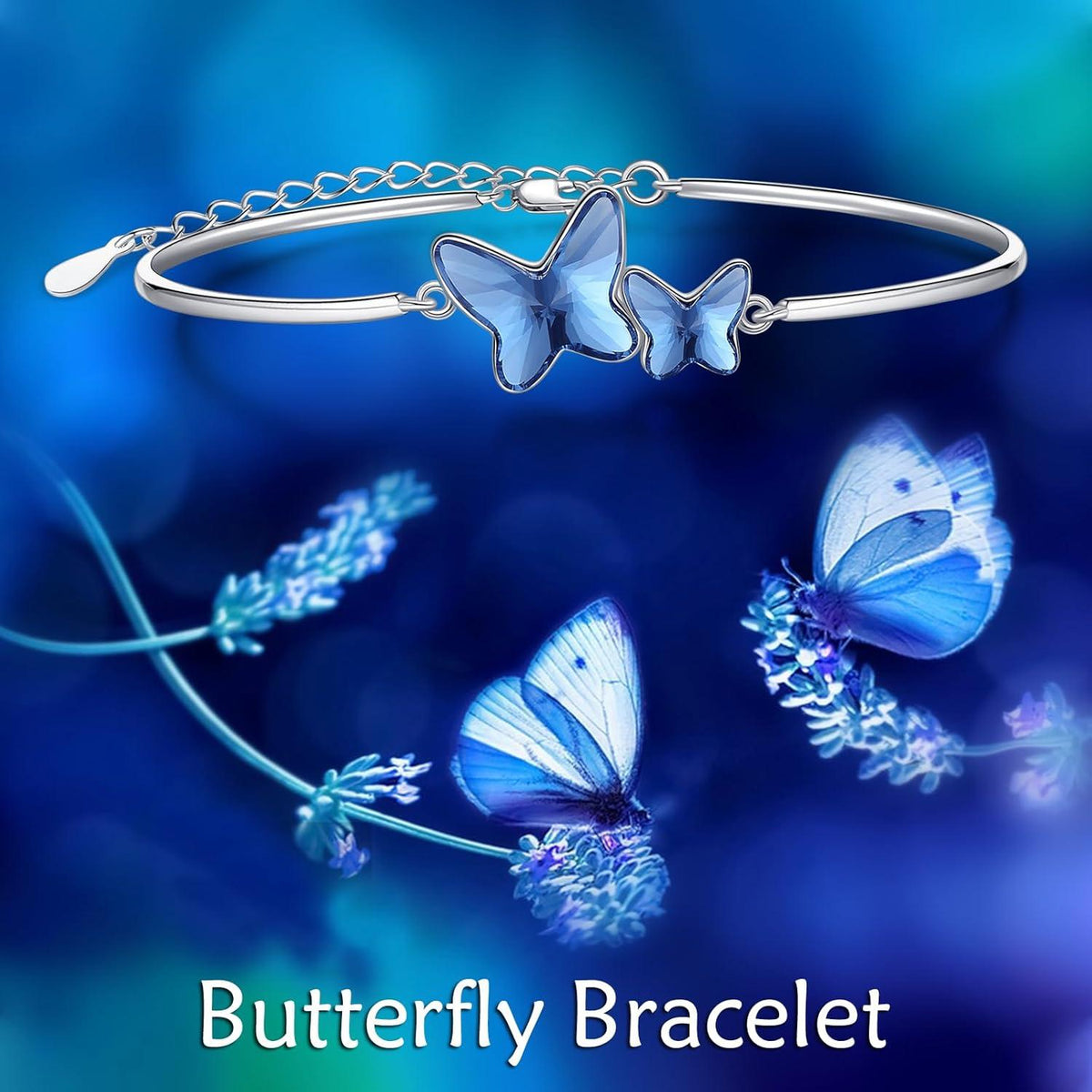 925 Sterling Silber Blau Kristall Delphin Schmetterling Armband