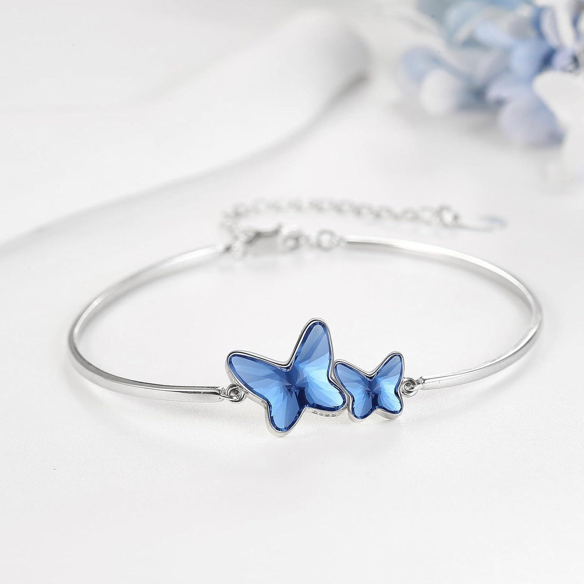 925 Sterling Silber Armband Blau Kristall Delphin Schmetterling