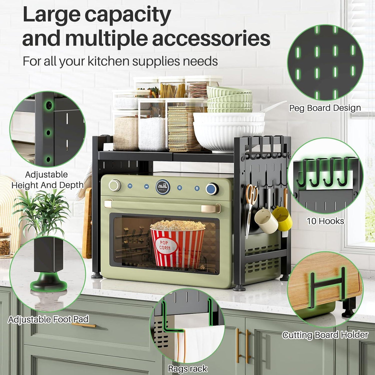 Mikrowellen Regal, Ausziehbar 40-70cm, 2-stufiges Organizer mit 10