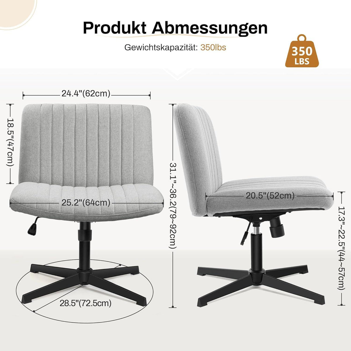 Bürostuhl ohne Rollen Armlehnen Lesesessel Sitzkissen höhenverstellbar