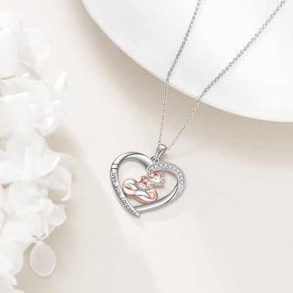 925 Sterling Silber Fuchs Halskette mit Herz und Gravur