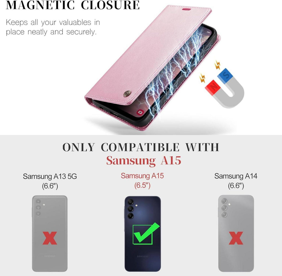 Samsung Galaxy A15 5G Handyhülle Leder Klapphülle Rose Gold