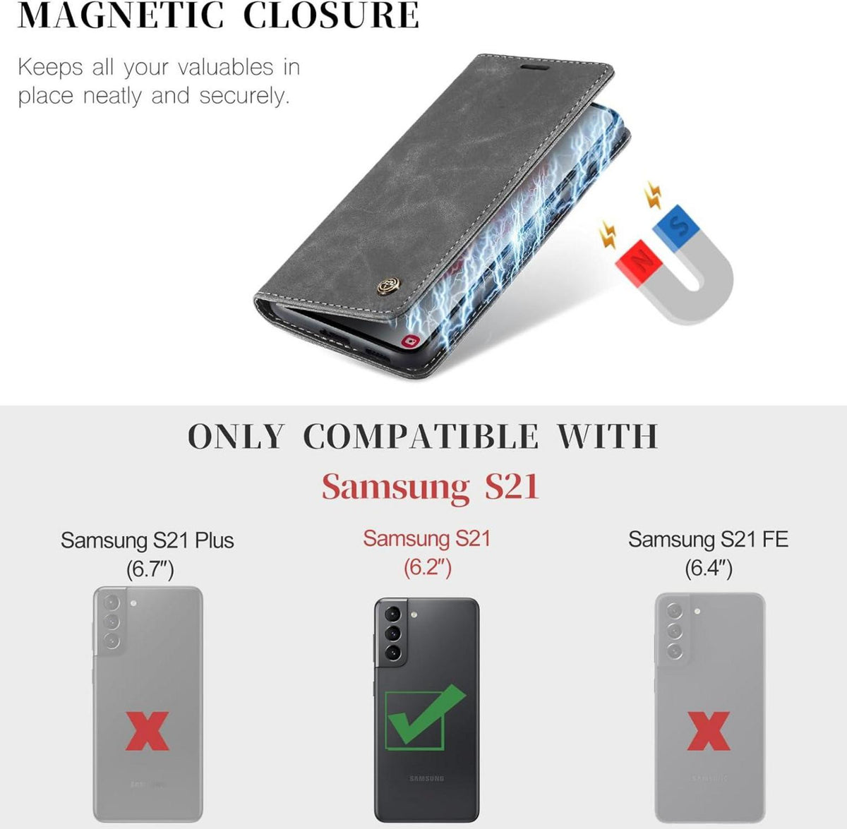 CaseMe Samsung Galaxy S21 5G Hülle Premium Leder Klapphülle