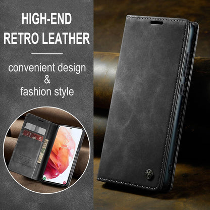 Handyhülle Samsung Galaxy S21 5G Leder Klapphülle Magnet Stand Grau