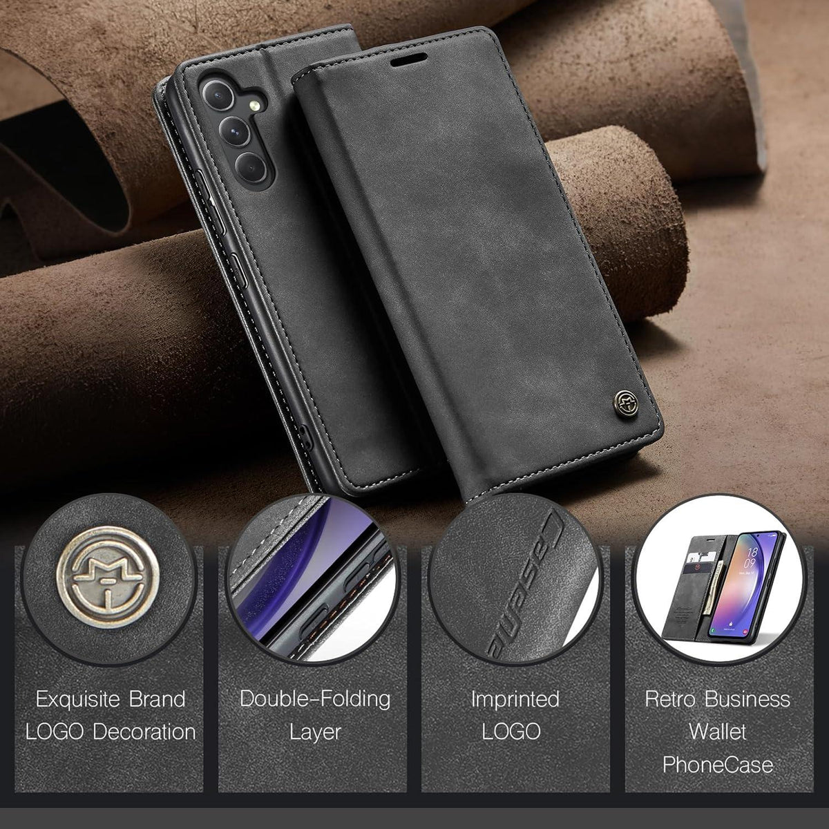 Samsung Galaxy A54 5G Hülle Premium Leder Klapphülle Magnet Grau