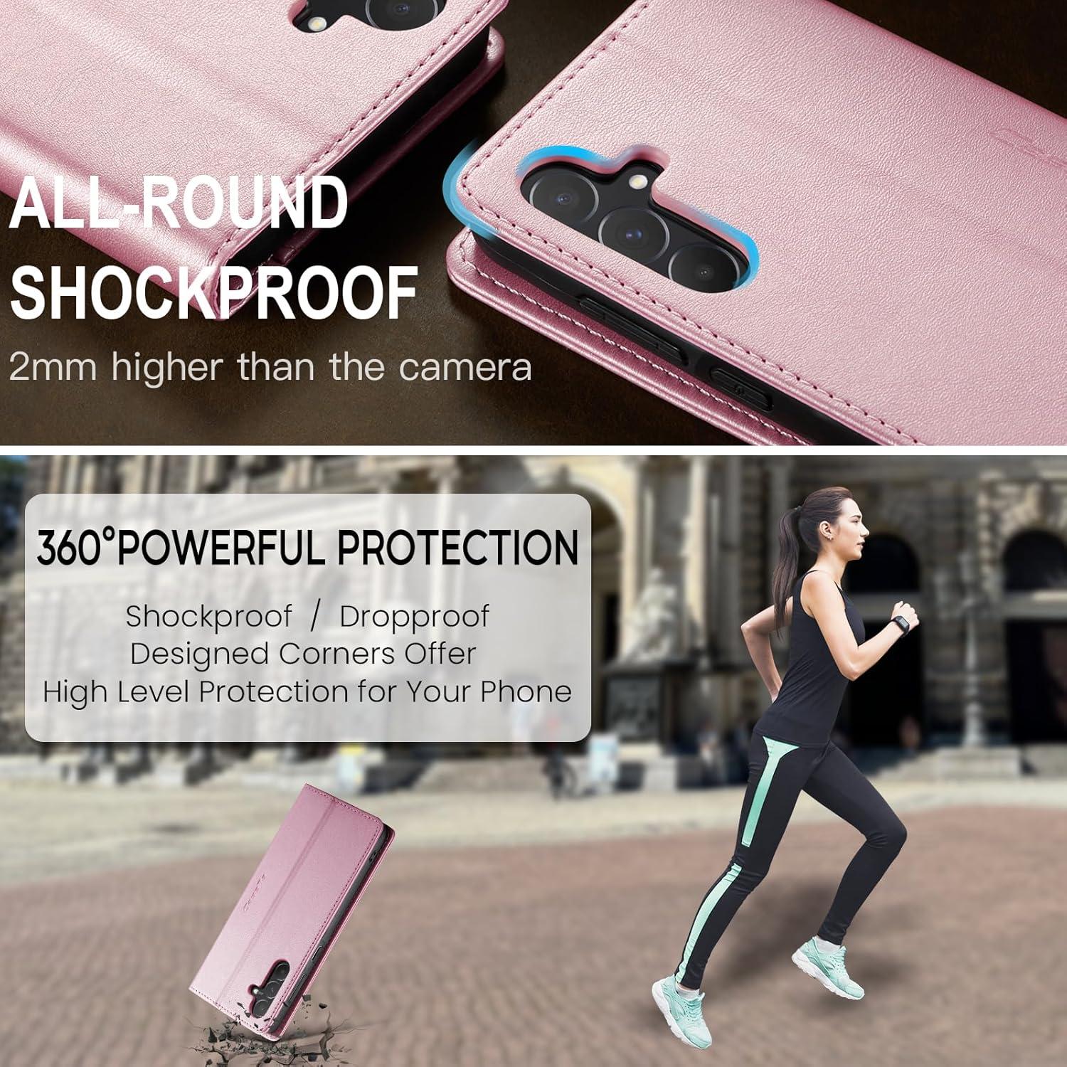 Handyhülle Samsung Galaxy A35 5G Leder Flip Case Standfunktion Rose Gold