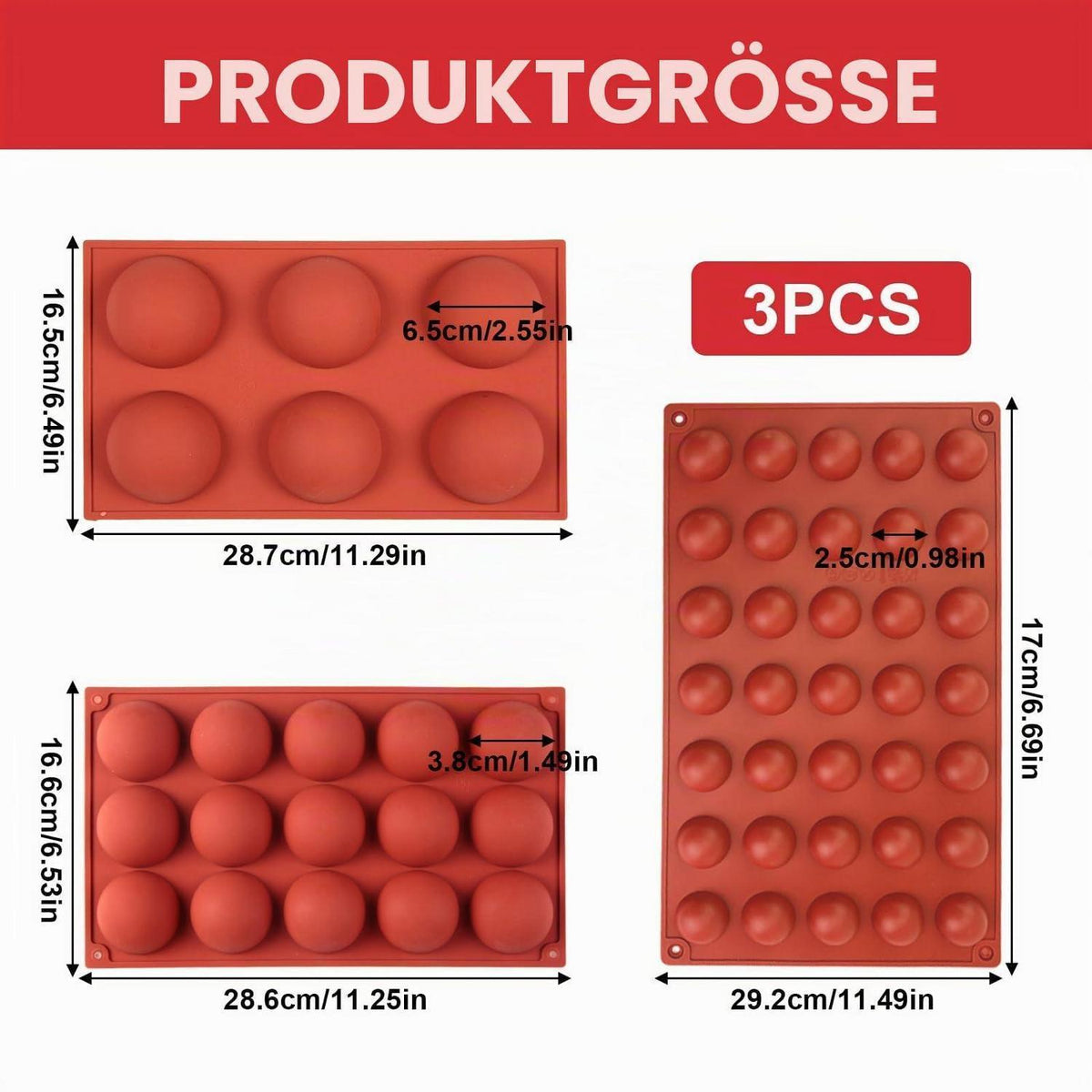 3er-Set Silikon Kugelförmige Backformen (2,5-6,5cm)