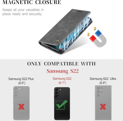 CaseMe Samsung Galaxy S22 5G Leder Klapphülle Magnet Stand