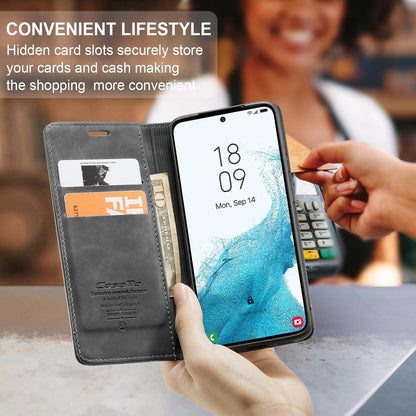 CaseMe Samsung Galaxy S22 Hülle Flip Leder Grau 360° Schutz Standfunktion