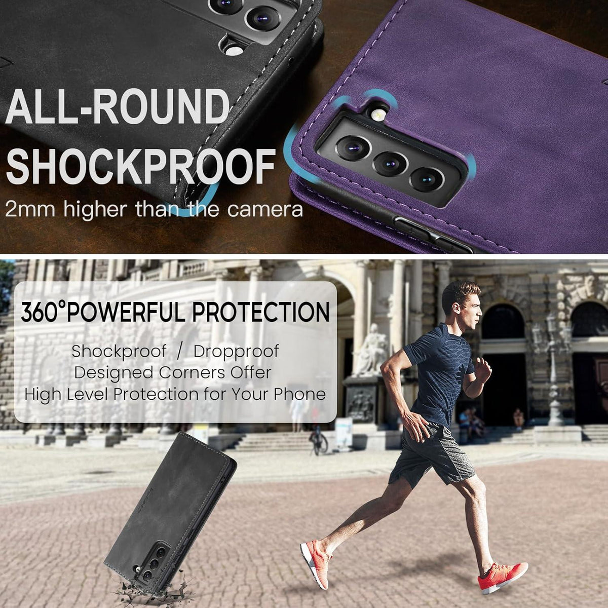 CaseMe Samsung Galaxy S22 5G Hülle Leder Klappbar Flip Cover Grau