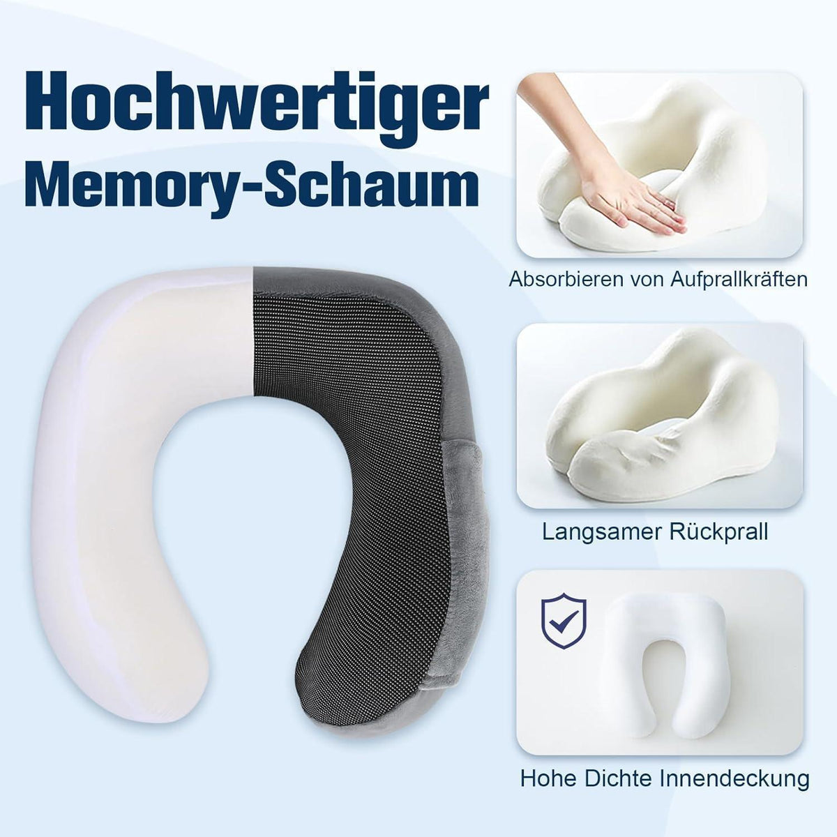 Reisekissen Memory Foam Nackenkissen Flugzeug Verstellbar Grau