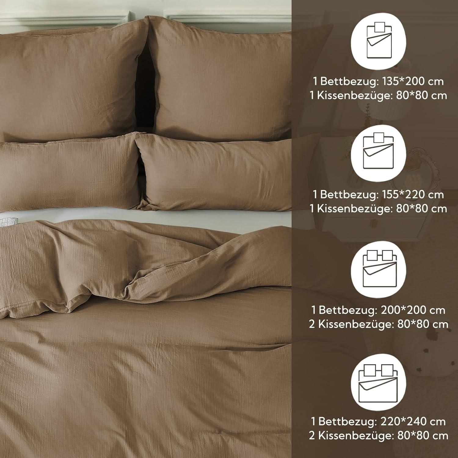 SOULFUL Doppelmusselin Bettwäsche 155x220cm Baumwolle Set Dunkler Kaffee