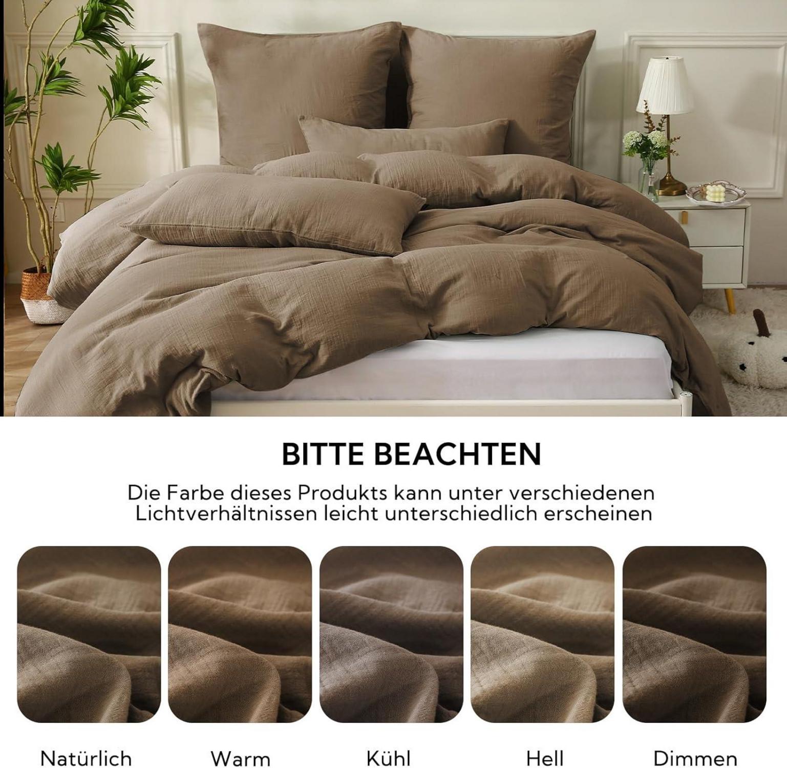 Doppelte Musselin Bettwäsche 155x220 Baumwolle Dunkler Kaffee