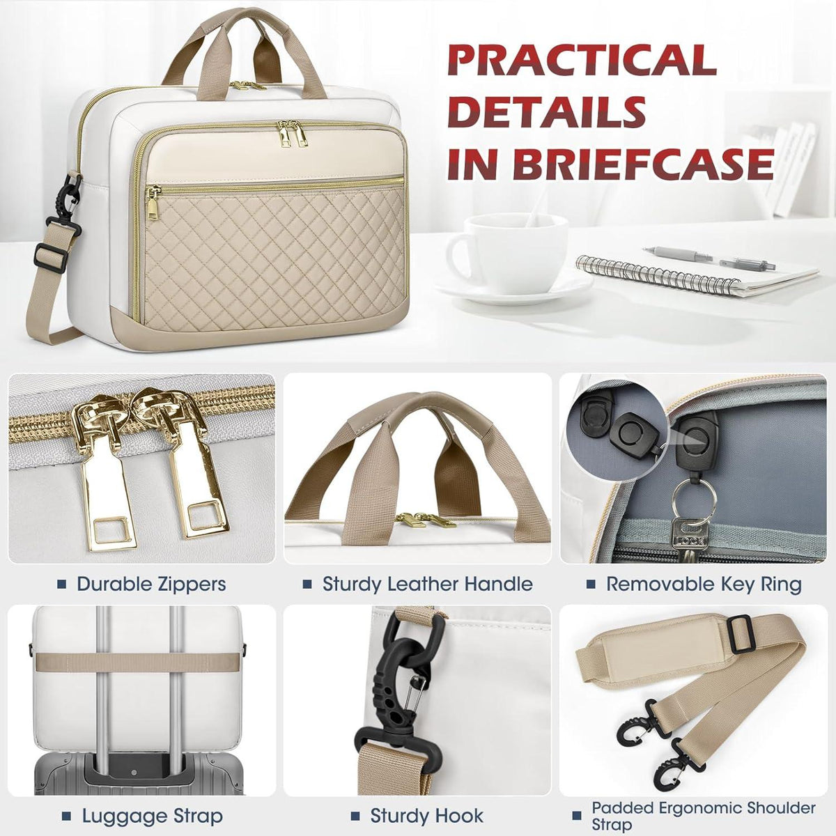 Laptoptasche 17,3 Zoll Damen Aktentasche Business Notebook Tasche Beige