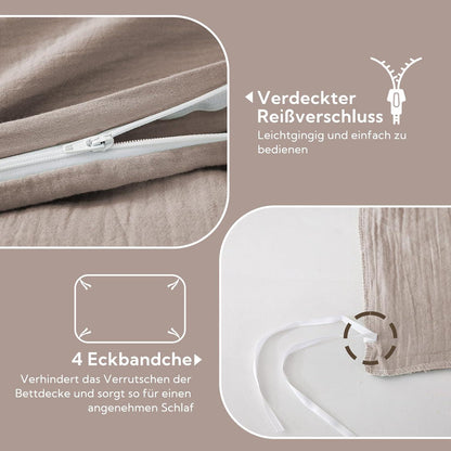 SOULFUL Doppelte Musselin Bettwäsche Set 135x200 Baumwolle 1 Kissenbezug 80x80 ÖKO-TEX Champagner Rosa