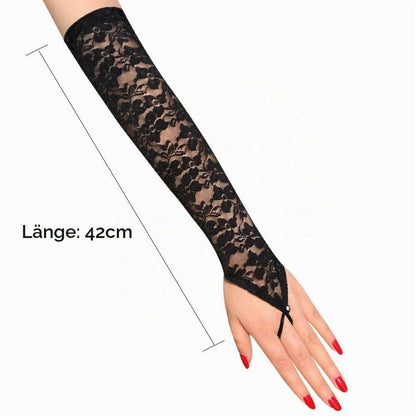 Damen Fingerlose Spitze Handschuhe – Lange Netz Schnürhandschuhe