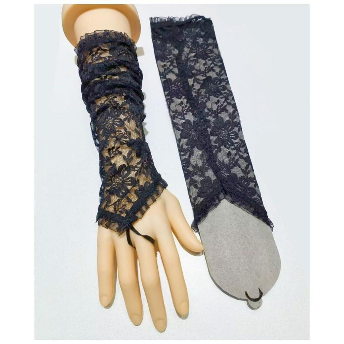 Damen Fingerlose Spitze Handschuhe – Lange Netz Schnürhandschuhe
