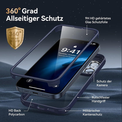 iPhone 15 Pro Max Hülle 360 Grad mit Glas Schutzfolie Kameraschutz