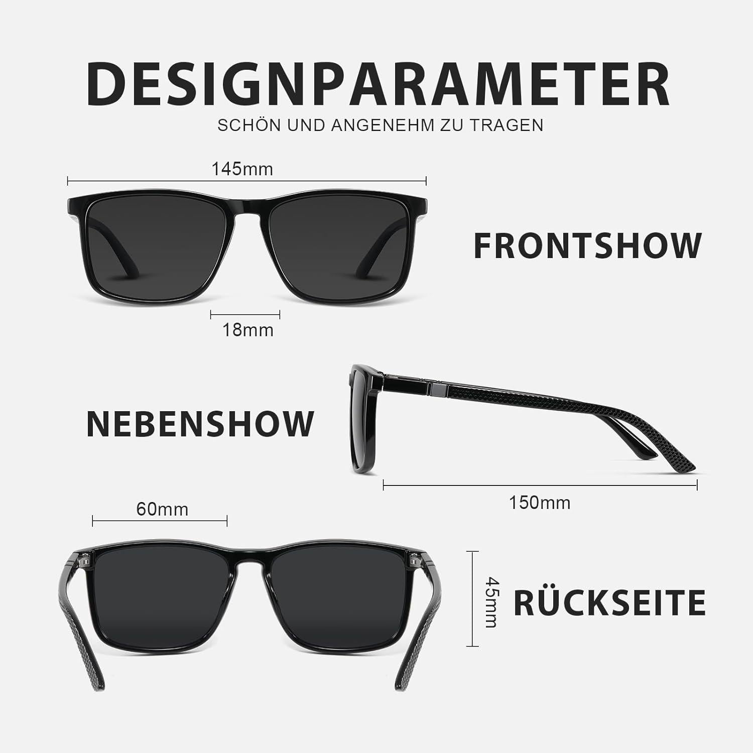 Polarisierte Sonnenbrille UV400 Schutz TR90 Rahmen Schwarz