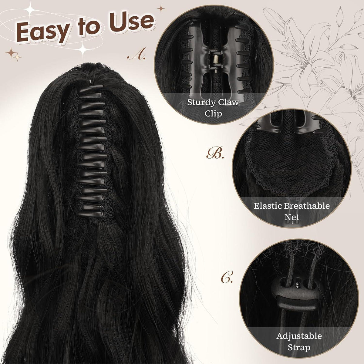 Gewellter Pferdeschwanz mit Klammer – 50cm Synthetik Haarverlängerung