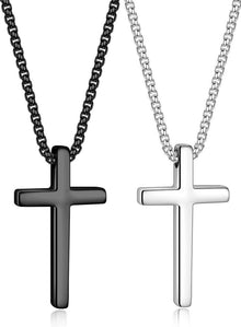 Kreuz-Halsketten-Set Schwarz Silber Edelstahl Hypoallergen