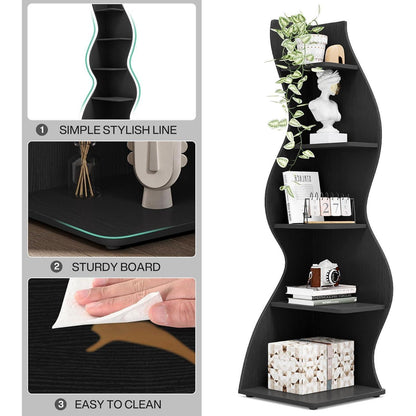 5-stufiges Eckregal – Modernes Bücherregal & Pflanzenständer Schwarz