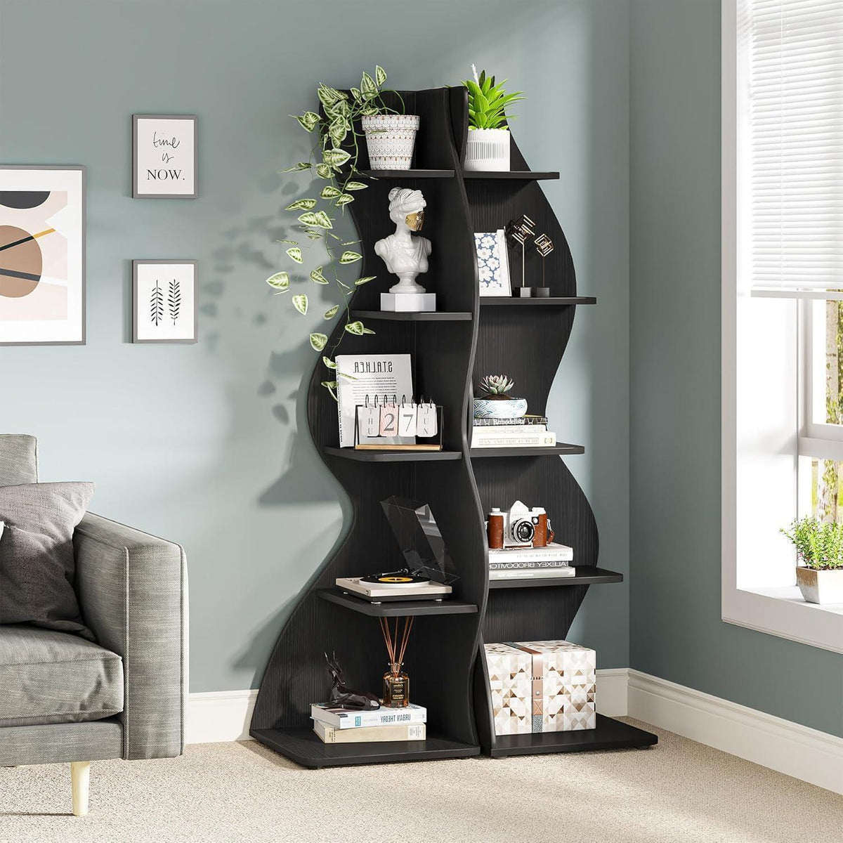 Eckregal 5-Stufig, Schwarz – Modernes Bücherregal & Pflanzenständer