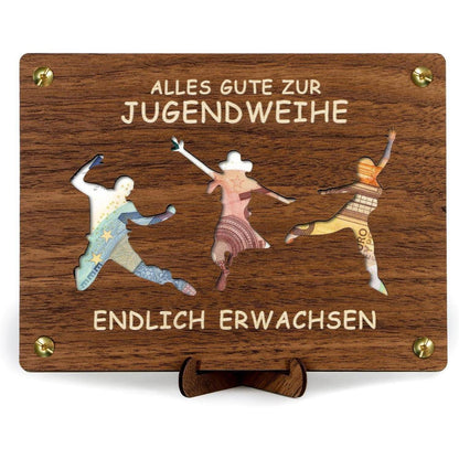 Holz Geldgeschenk Jugendweihe – "Endlich Erwachsen" mit Karte