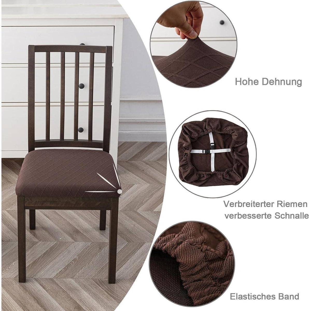 Esszimmerstuhl Sitzbezüge 4er Set – Wasserdicht & Stretch Braun