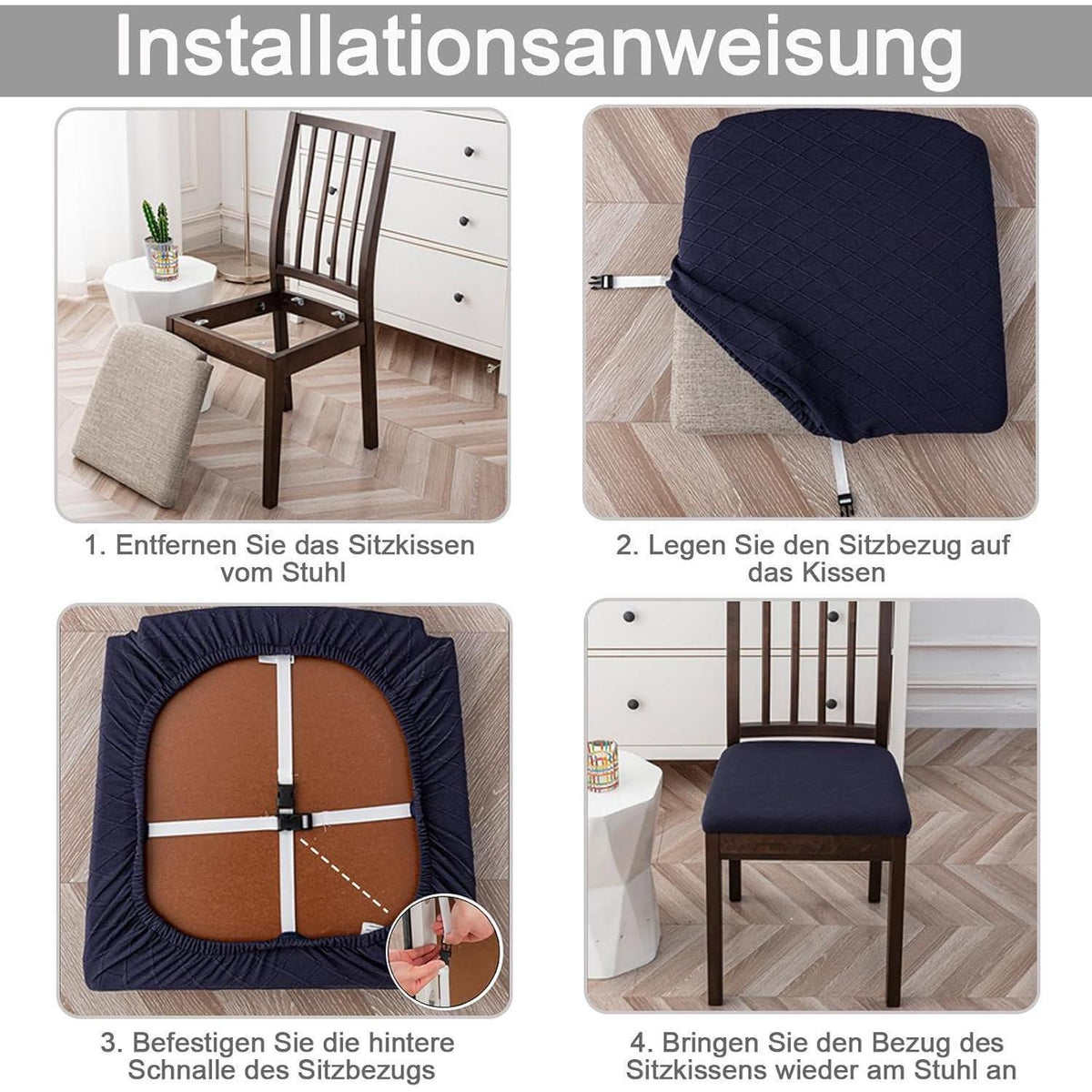 Esszimmerstuhl Sitzbezüge 4er Set – Wasserdicht & Stretch Braun