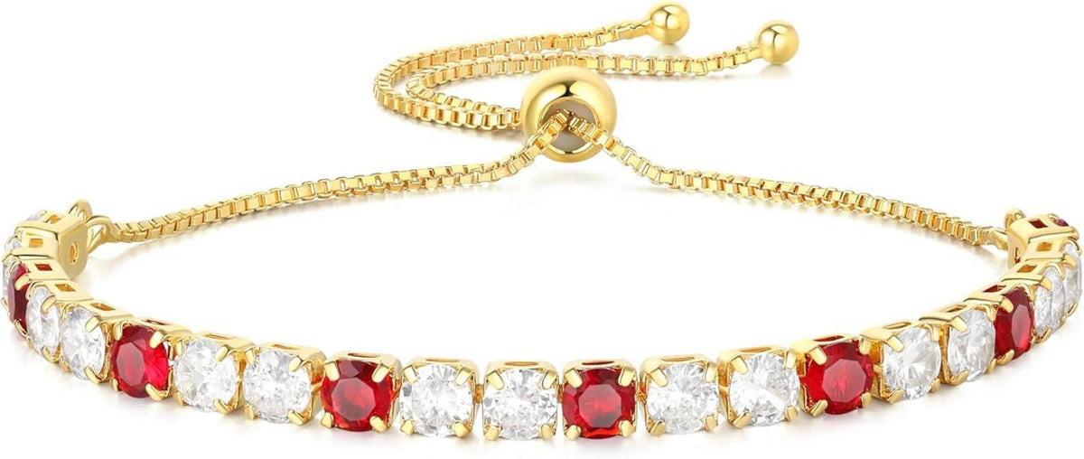 GW Tennisarmband Damen Glitzer Verstellbar Gold Rot Zirkonia